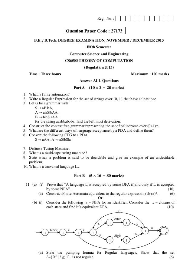 cs2303 theory of computation question bank with answers